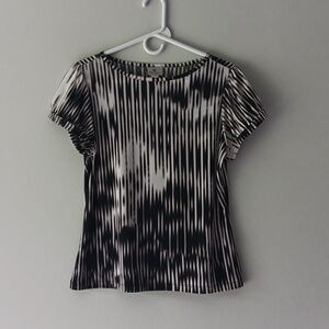 Worthington Stretch Short Sleeve Blouse Shirt Stripes Black White Petite Large